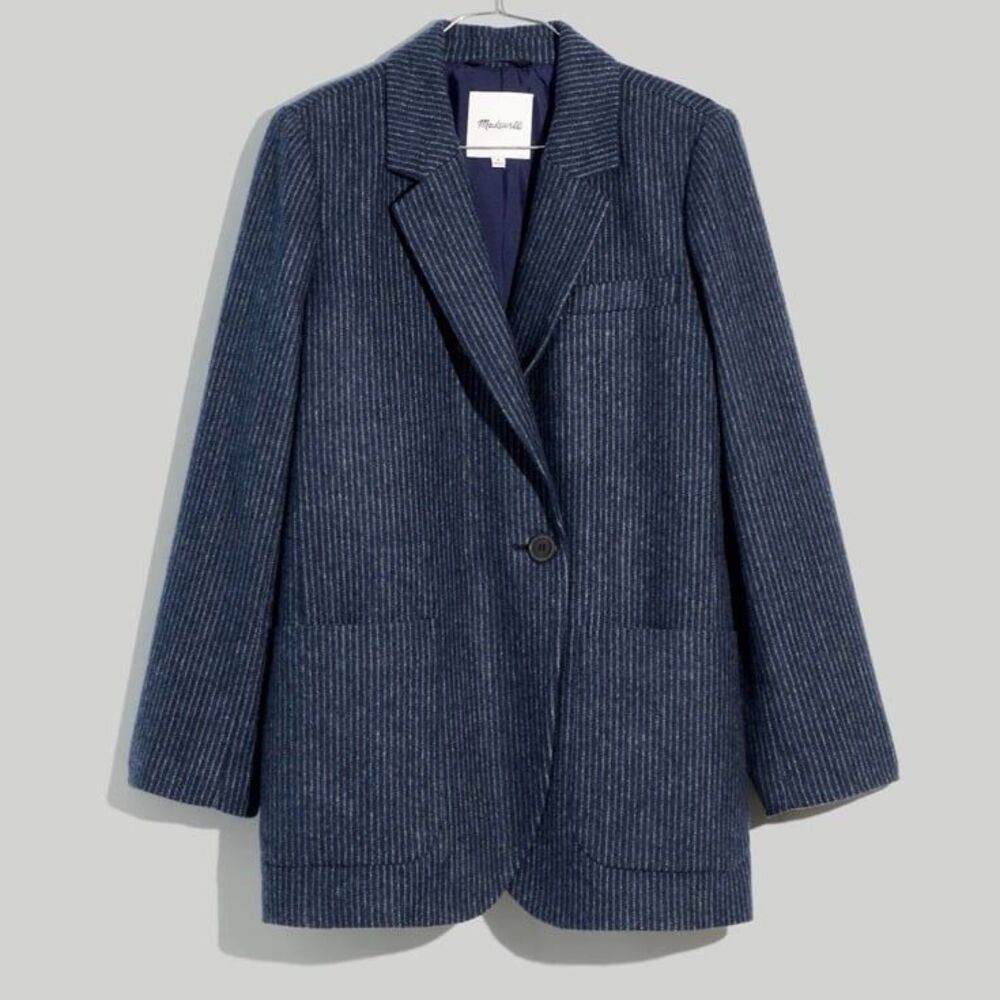 Madewell Women’s Brushed Larsen Double-Breasted Blazer in Pinstripe NWT
